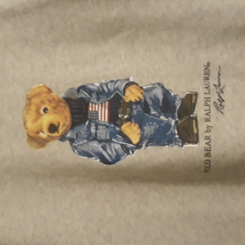 NWT Polo Ralph Lauren Men's  American Flag Denim Bear Sweatshirt - Heather Grey - Picture 5 of 10